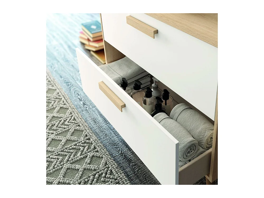 Mobile bagno Nordic: stile scandinavo rovere e bianco e funzionalità 80x45x80H
