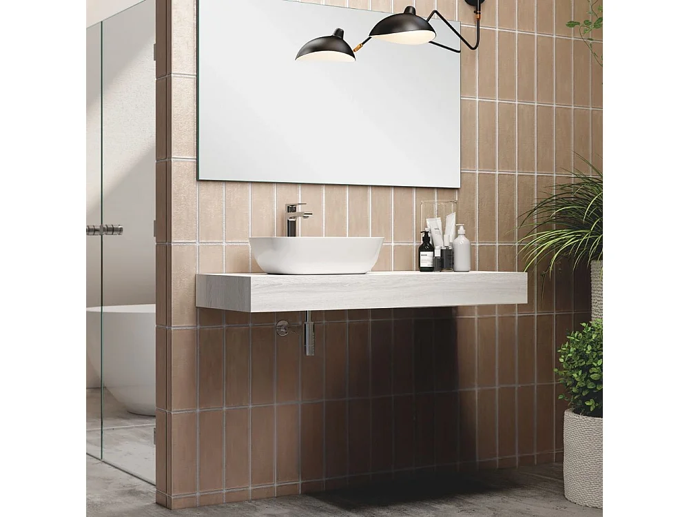 Mensola bagno rovere grigio ghiaccio per lavabo d'appoggio Ely 120x45: eleganza e funzionalità per il tuo bagno