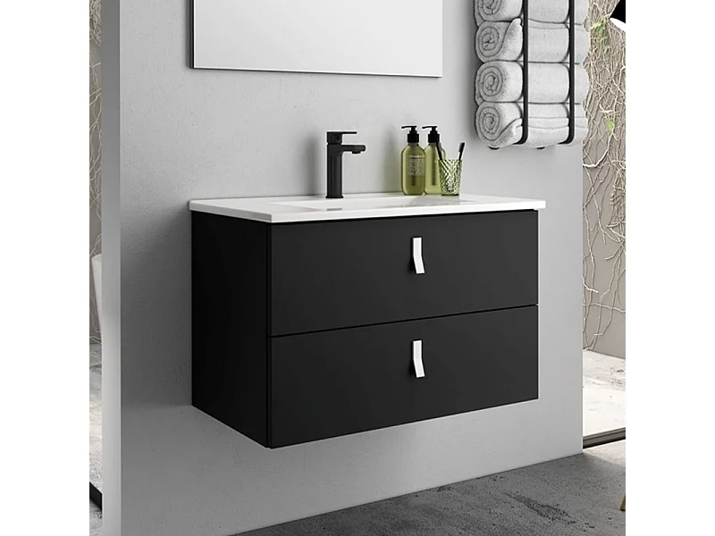 Mobile bagno sospeso colore nero 2 cassetti Invicta 60x45x48H