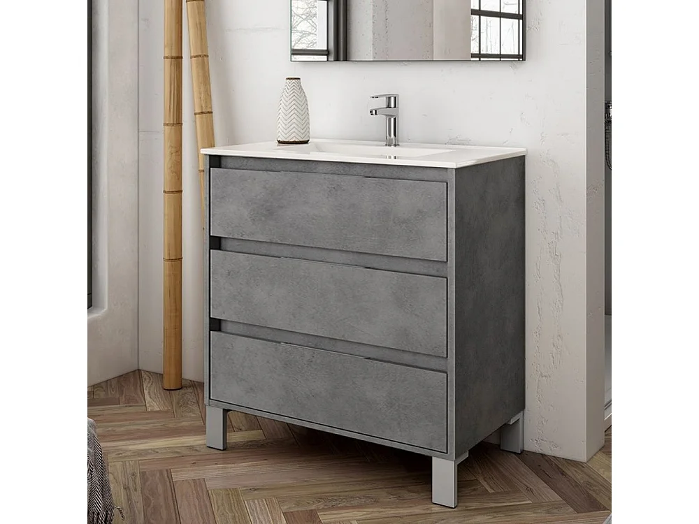 Mobile bagno Bolton colore cemento 80x45x84H con 3 cassetti: design moderno e funzionalità senza compromessi