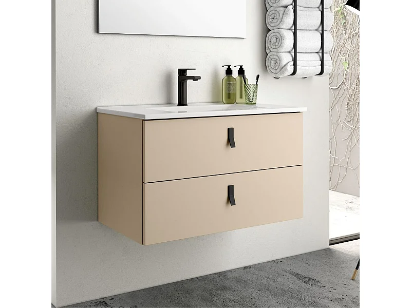 Mobile bagno sospeso colore cappuccino 2 cassetti Invicta 80x45x48H