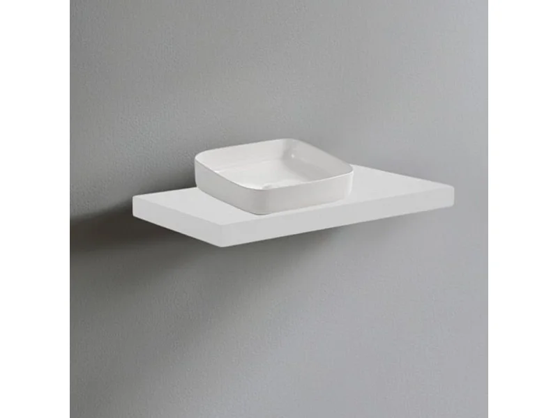 Mensolone da bagno bianco 80x48 con lavabo da appoggio bianco: minimalismo e funzionalità per un bagno moderno