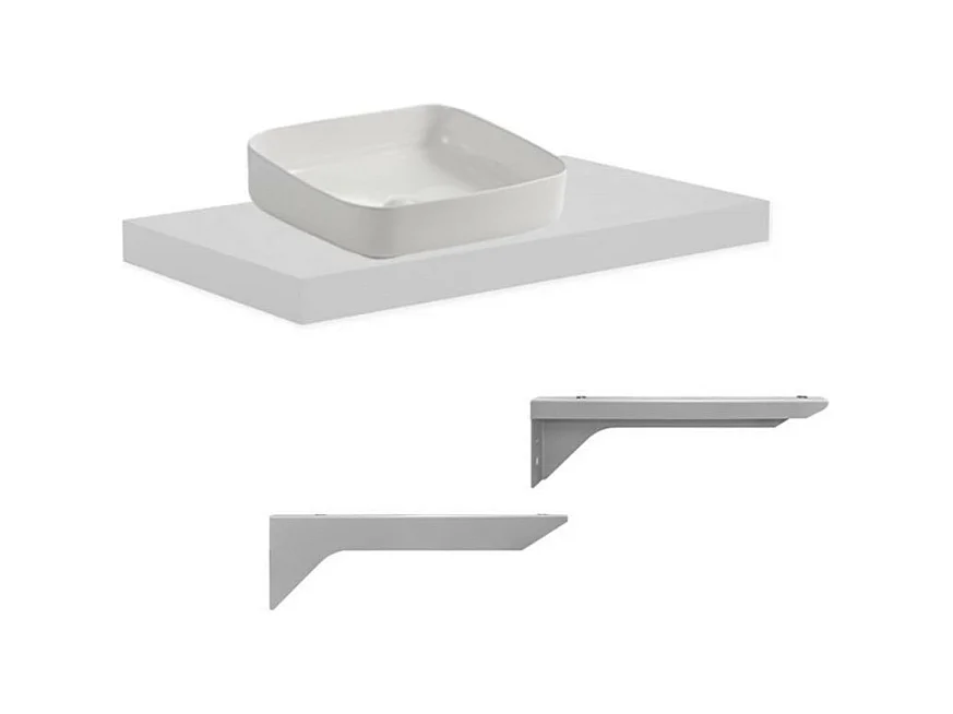 Mensolone da bagno bianco 80x48 con lavabo da appoggio bianco: minimalismo e funzionalità per un bagno moderno