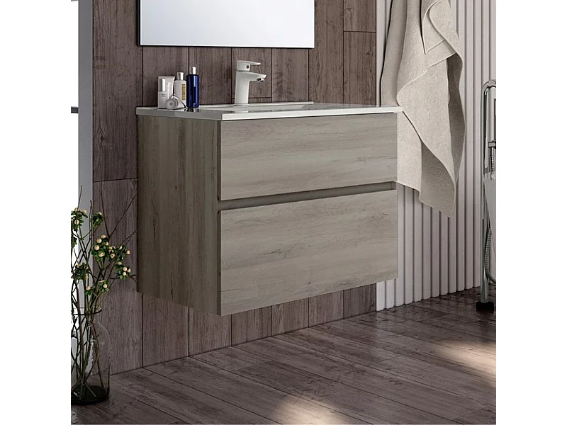 Mobile bagno sospeso rovere grigio Londres 2 cassetti 70x45x59H