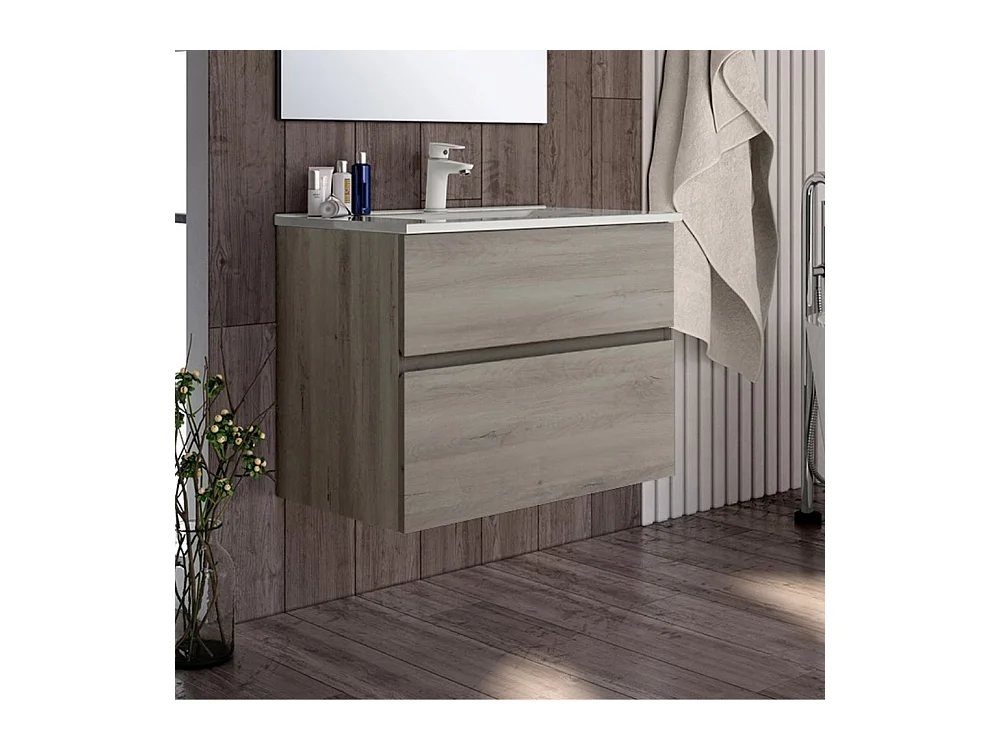 Mobile bagno sospeso rovere grigio Londres 2 cassetti 70x45x59H