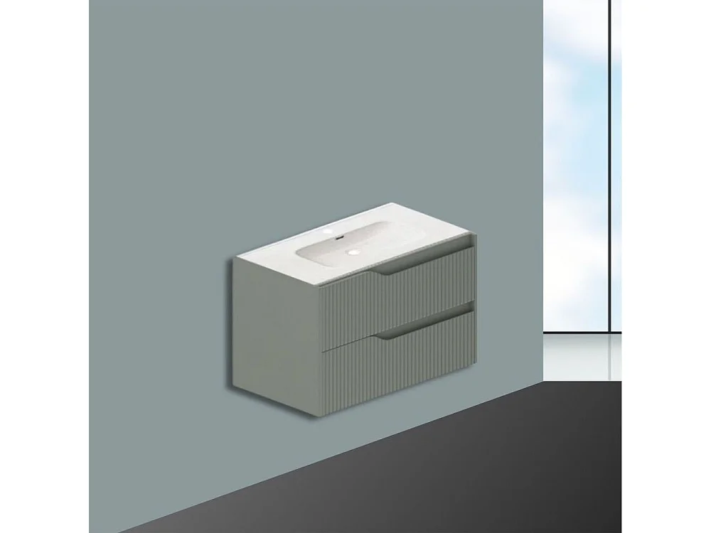 Mobile bagno sospeso Soho colore verde opaco con cassetti effetto cannettato 80x45x50H