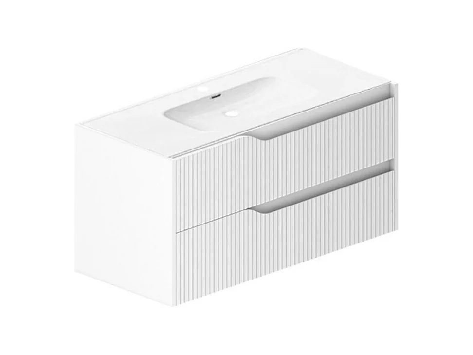 Mobile bagno sospeso Soho colore bianco opaco con cassetti effetto cannettato 100x45x50H