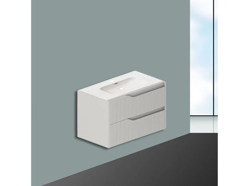 Mobile bagno sospeso Soho colore cashmere opaco con cassetti effetto cannettato 80x45x50H