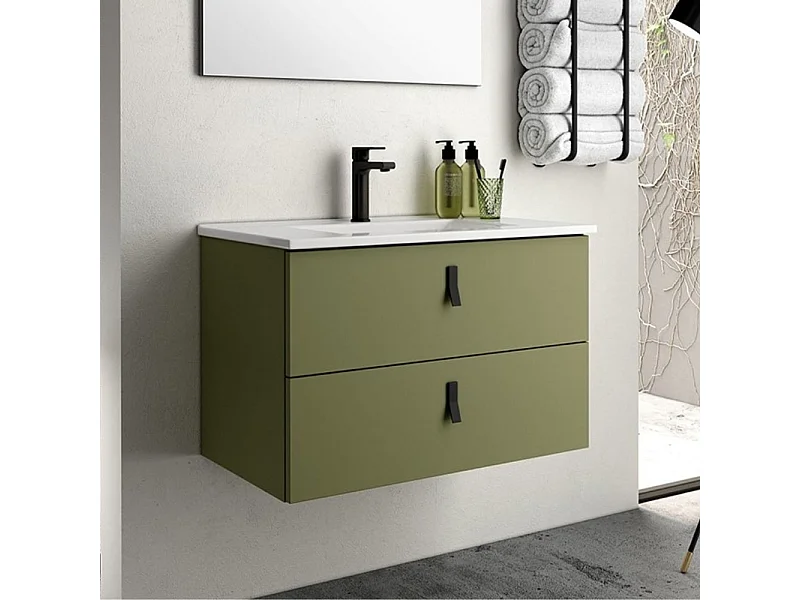 Mobile bagno sospeso colore verde oliva 2 cassetti Invicta 60x45x48H