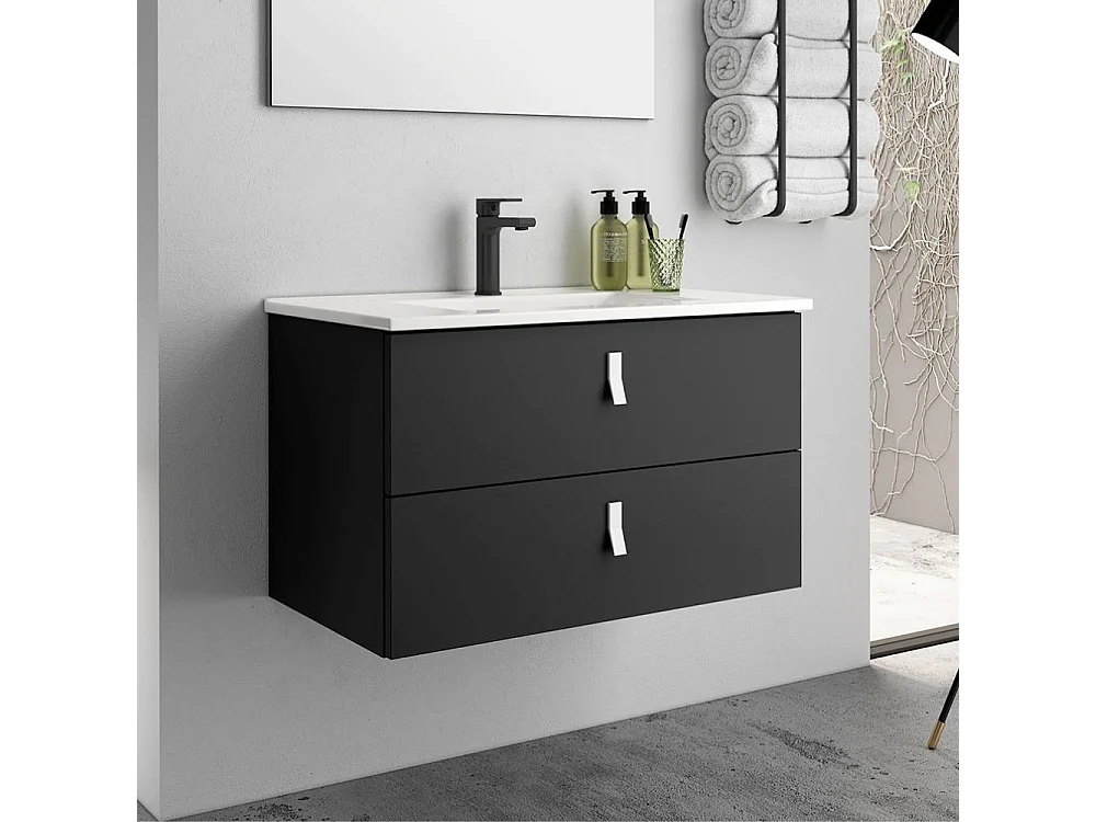 Mobile bagno sospeso colore nero 2 cassetti Invicta 80x45x48H