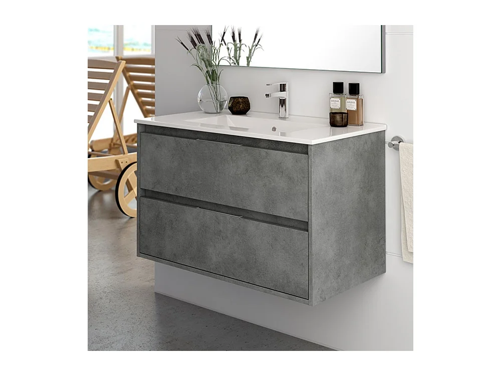 Mobile bagno sospeso Bolton colore cemento 60x45x48H 2 cassetti: design moderno e funzionalità
