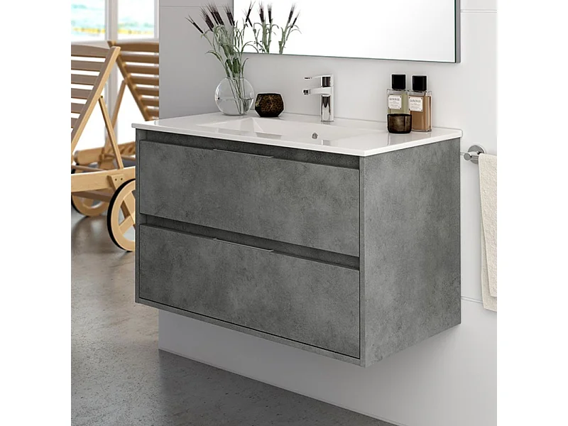 Mobile bagno sospeso Bolton colore cemento 60x45x48H 2 cassetti: design moderno e funzionalità