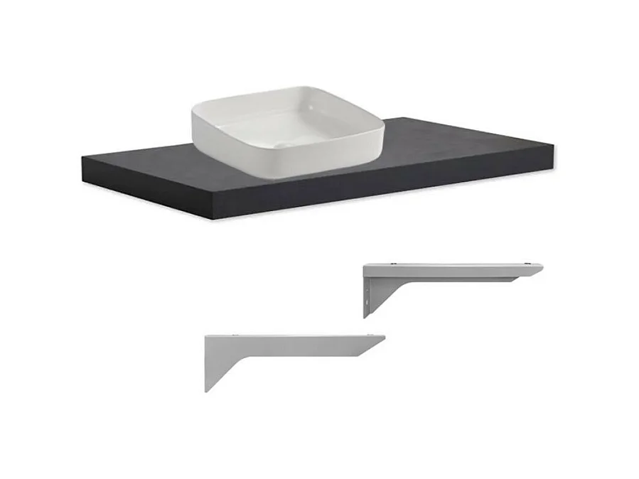 Mensolone da bagno antracite 100x47 con lavabo da appoggio bianco: minimalismo e funzionalità per un bagno moderno