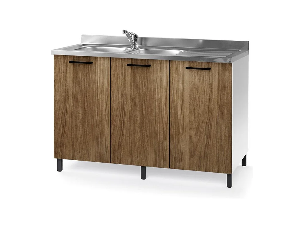 Sottolavello 3 ante 120 cm con lavello reversibile colore noce naturale
