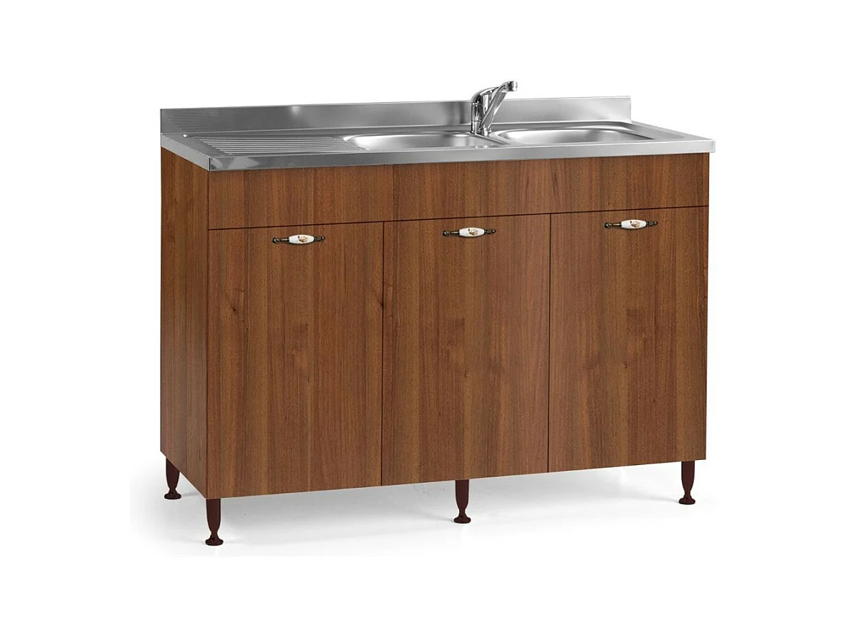 Sottolavello 3 ante 120 cm con lavello colore noce antico