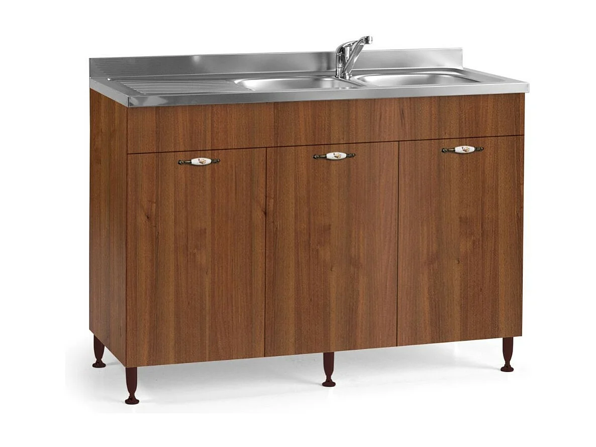 Sottolavello 3 ante 120 cm con lavello colore noce antico