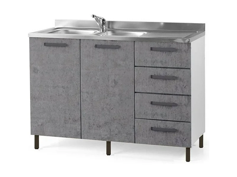 Sottolavello con cassetti 120 cm destro con lavello colore cemento