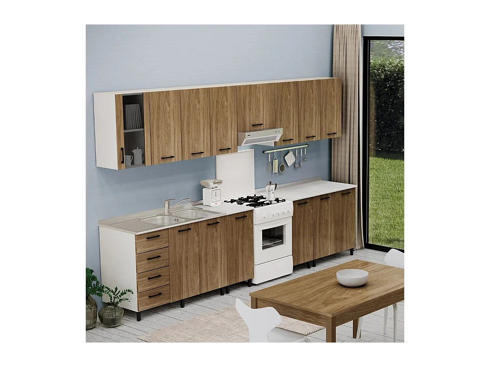 Sottolavello con cassetti e lavello 120 cm noce naturale destro
