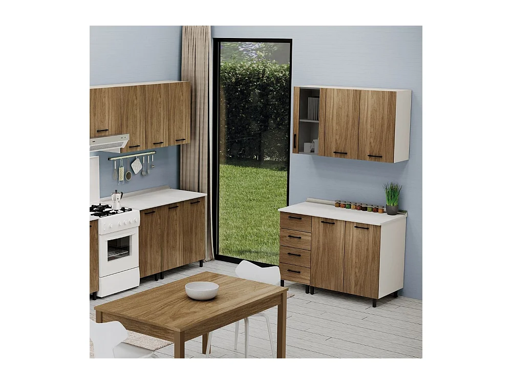 Sottolavello con cassetti e lavello 120 cm noce naturale destro