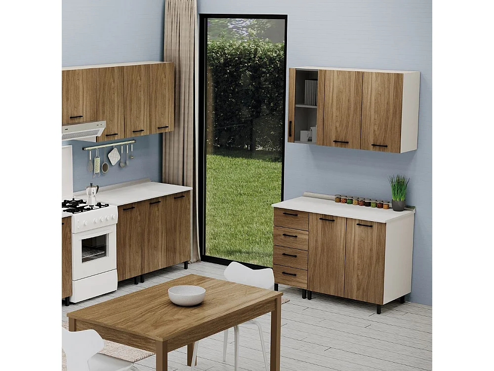 Sottolavello con cassetti e lavello 120 cm noce naturale destro