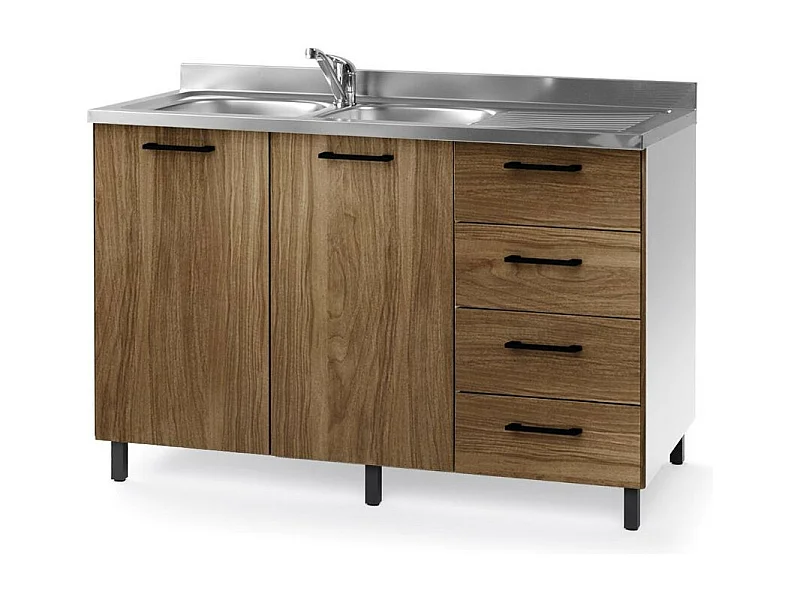 Sottolavello con cassetti e lavello 120 cm noce naturale destro