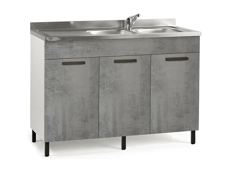 Sottolavello 3 ante 120 cm con lavello colore cemento