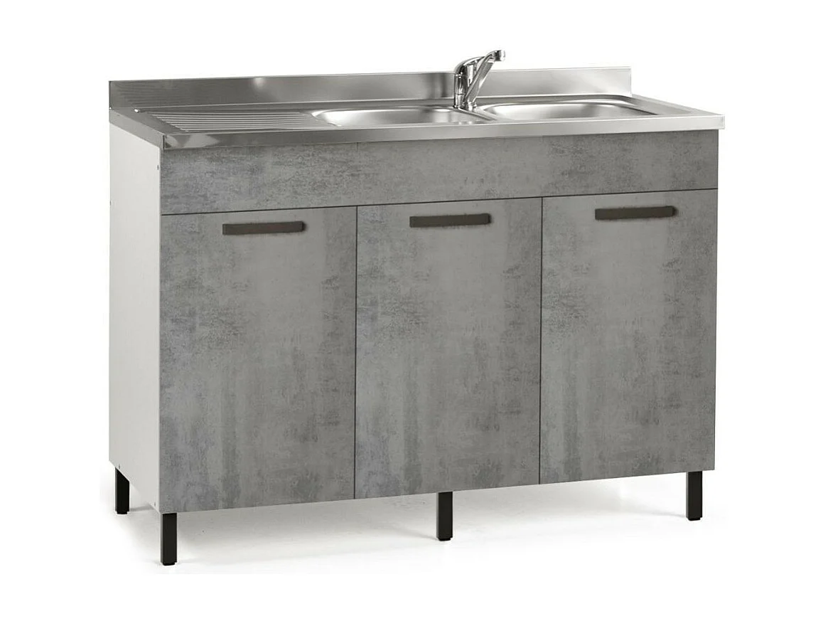 Sottolavello 3 ante 120 cm con lavello colore cemento