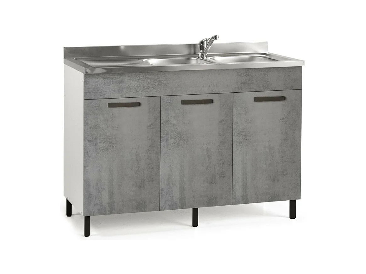 Sottolavello 3 ante 120 cm con lavello colore cemento