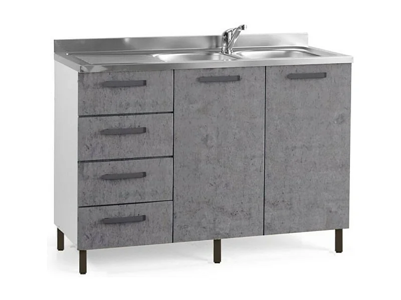 Sottolavello con cassetti 120 cm sinistro con lavello colore cemento