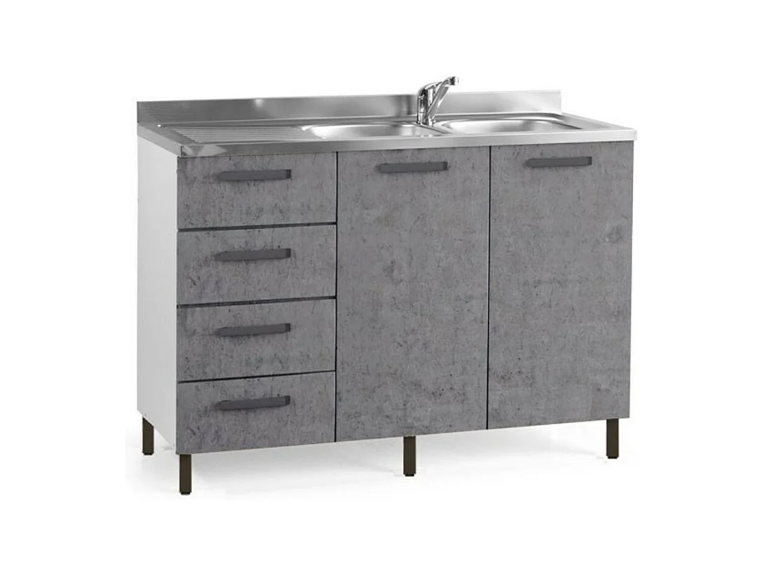 Sottolavello con cassetti 120 cm sinistro con lavello colore cemento