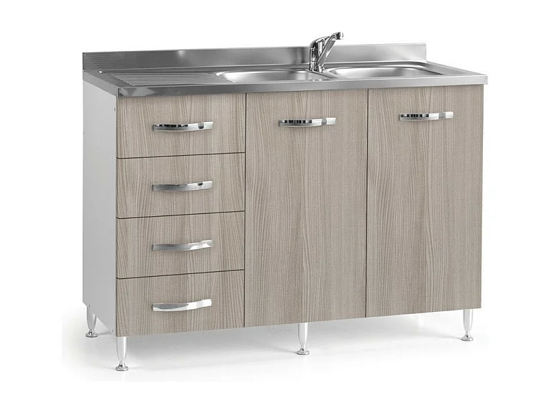 Sottolavello con cassetti 120 cm sinistro con lavello colore olmo