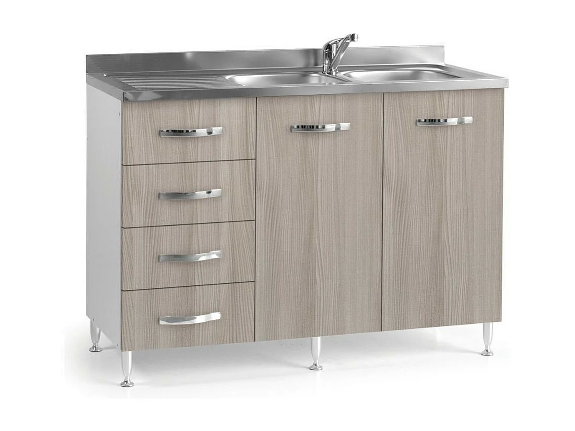 Sottolavello con cassetti 120 cm sinistro con lavello colore olmo