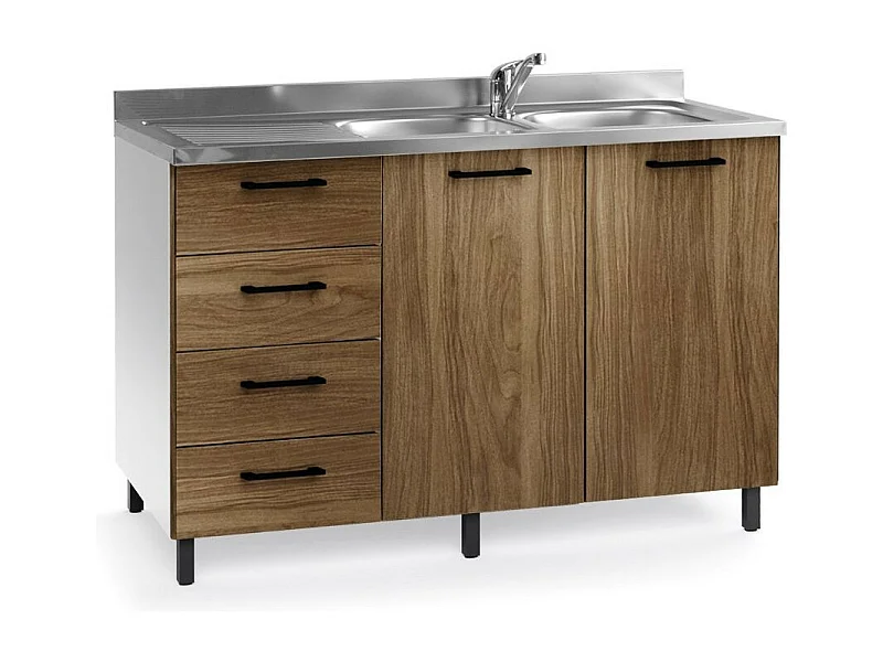 Sottolavello con cassetti e lavello 120 cm noce naturale sinistro