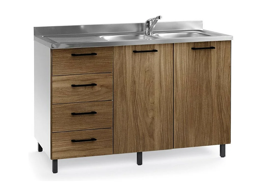 Sottolavello con cassetti e lavello 120 cm noce naturale sinistro
