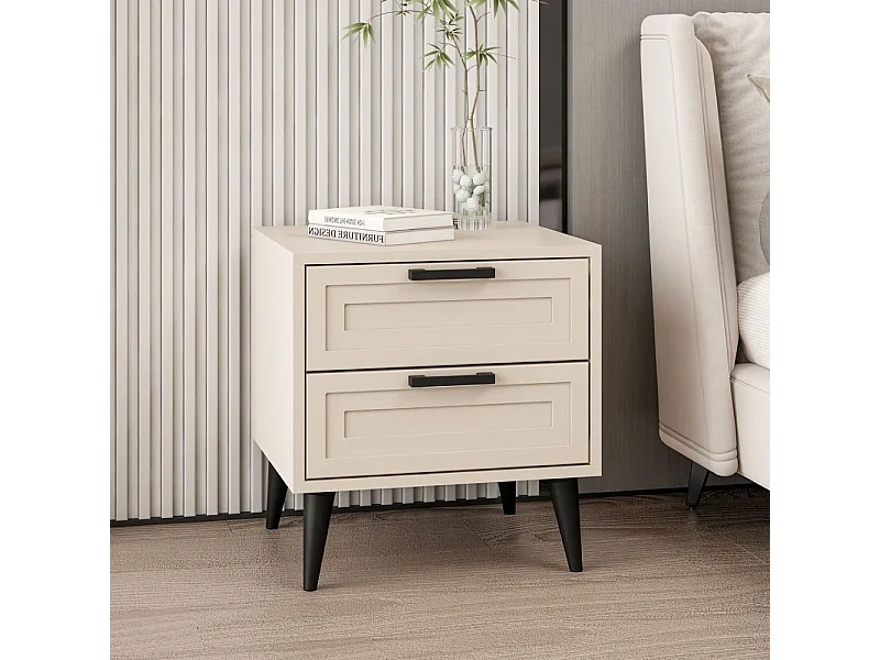 Comodino Prime 2 cassetti colore cashmere 50x45x52H – Eleganza e funzionalità