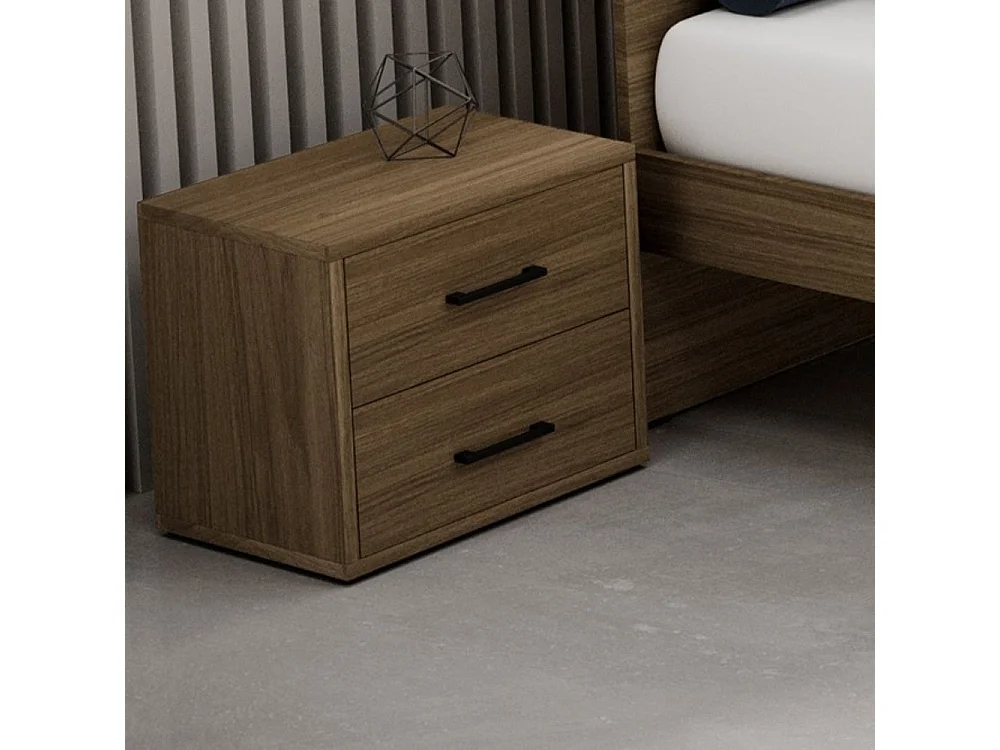 Comodino 2 cassetti colore noce naturale 52x36x43H MONTATO