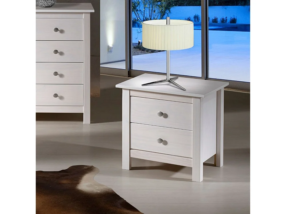 Comodino Berna bianco in legno massiccio e 2 cassetti - Stile intramontabile