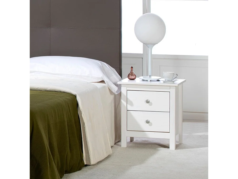 Comodino Berna bianco in legno massiccio e 2 cassetti - Stile intramontabile