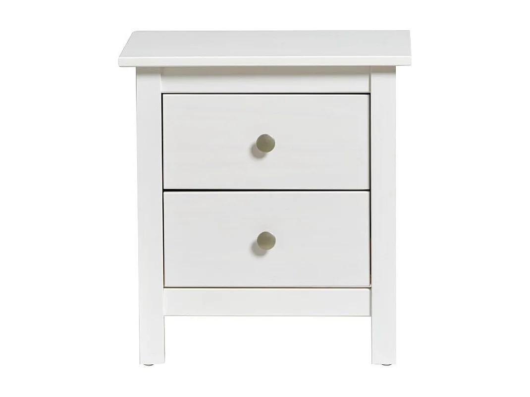 Comodino Berna bianco in legno massiccio e 2 cassetti - Stile intramontabile