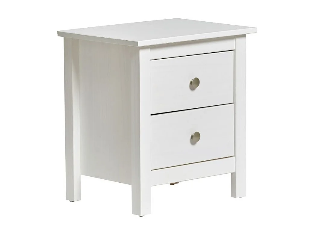 Comodino Berna bianco in legno massiccio e 2 cassetti - Stile intramontabile