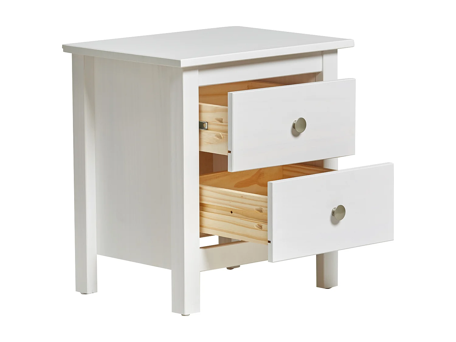 Comodino Berna bianco in legno massiccio e 2 cassetti - Stile intramontabile