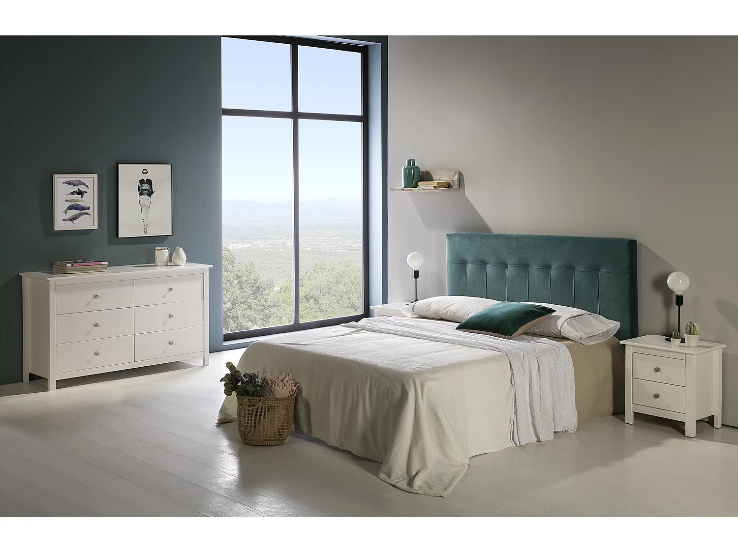 Comodino Berna bianco in legno massiccio e 2 cassetti - Stile intramontabile