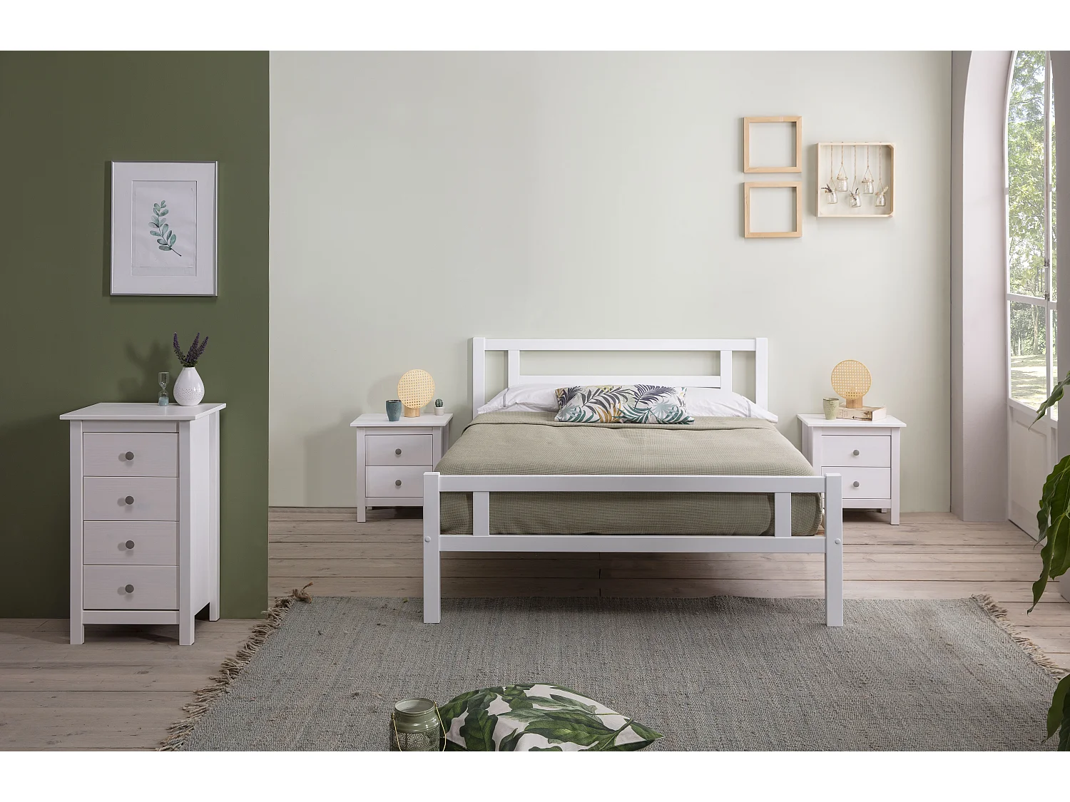 Comodino Berna bianco in legno massiccio e 2 cassetti - Stile intramontabile