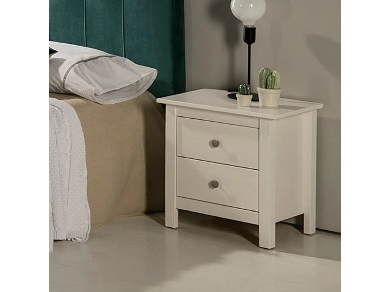 Comodino Berna bianco in legno massiccio e 2 cassetti - Stile intramontabile