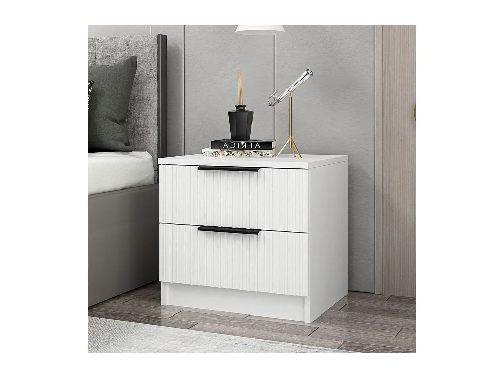 Comodino Kale bianco effetto cannettato due cassetti 50x40x47H