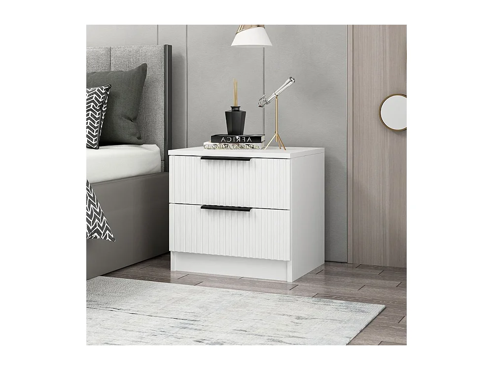 Comodino Kale bianco effetto cannettato due cassetti 50x40x47H