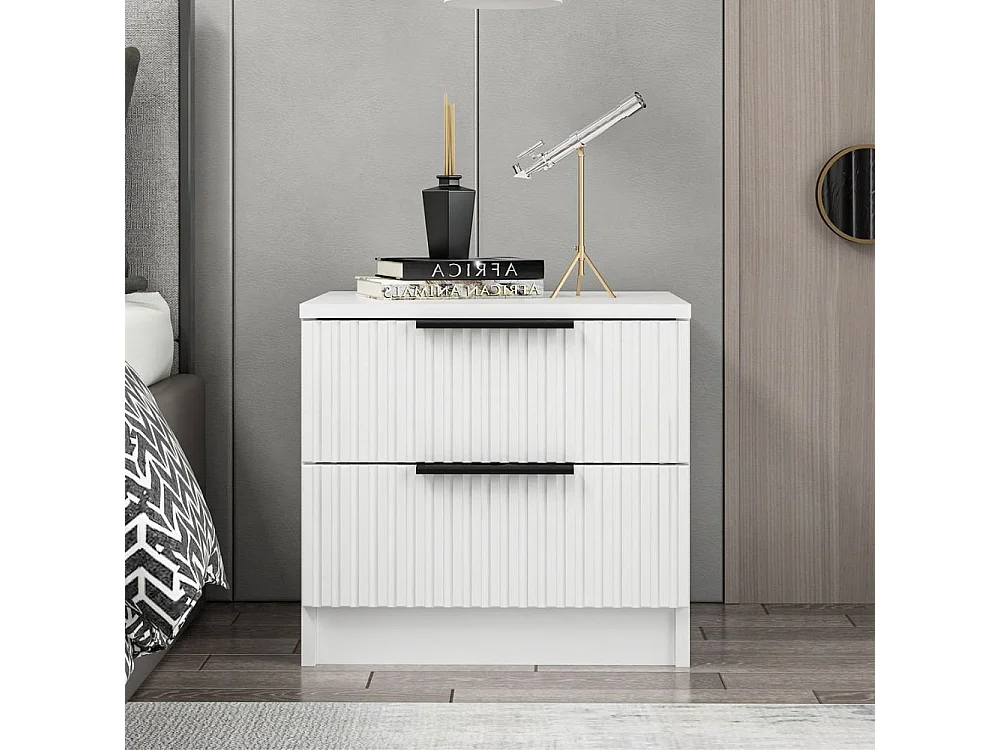 Comodino Kale bianco effetto cannettato due cassetti 50x40x47H