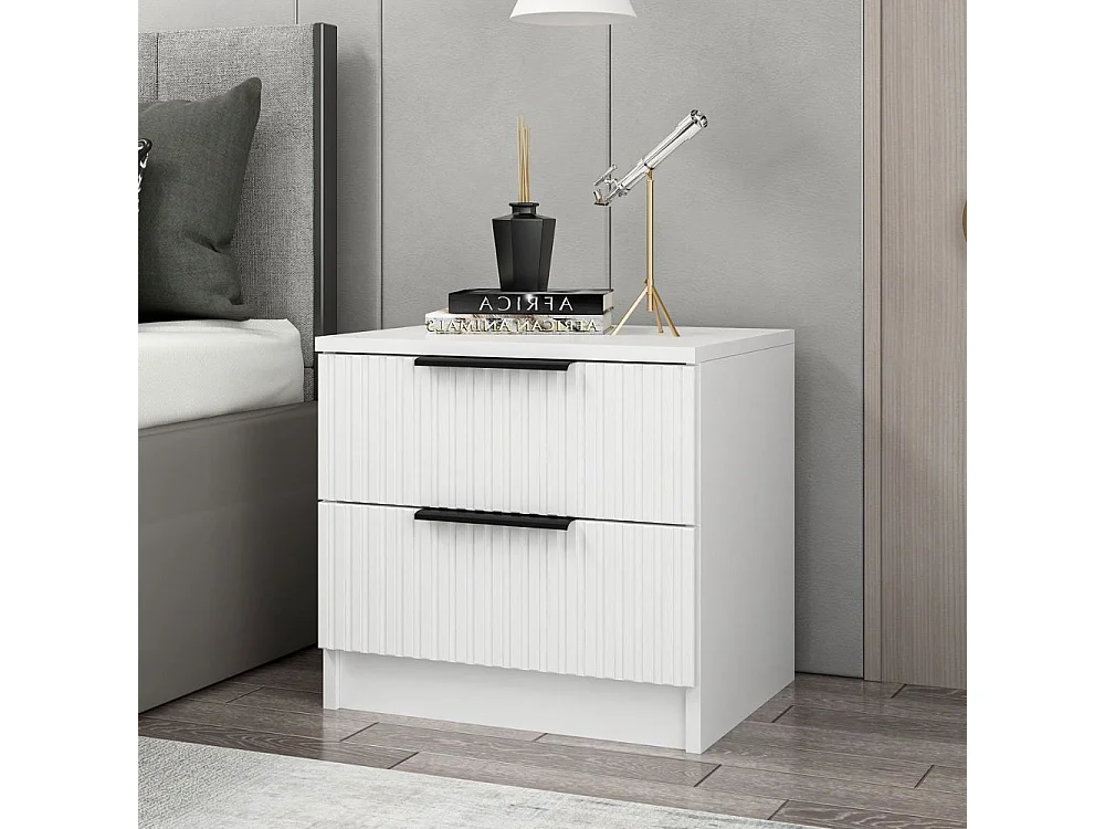 Comodino Kale bianco effetto cannettato due cassetti 50x40x47H