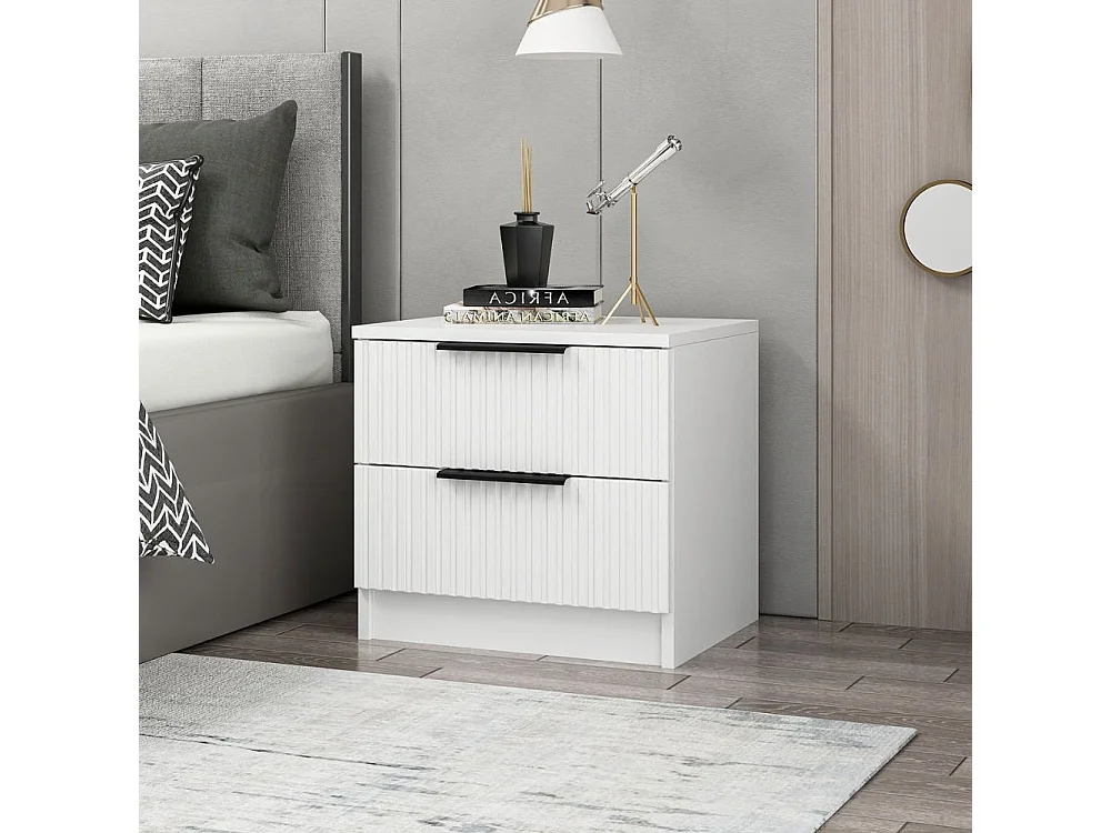 Comodino Kale bianco effetto cannettato due cassetti 50x40x47H