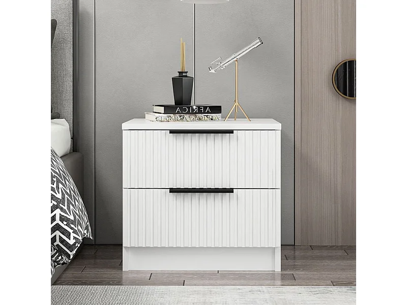 Comodino Kale bianco effetto cannettato due cassetti 50x40x47H